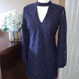 CRYSTAL DOLL NAVY BLUE CROCHET CHOKER DRESS
